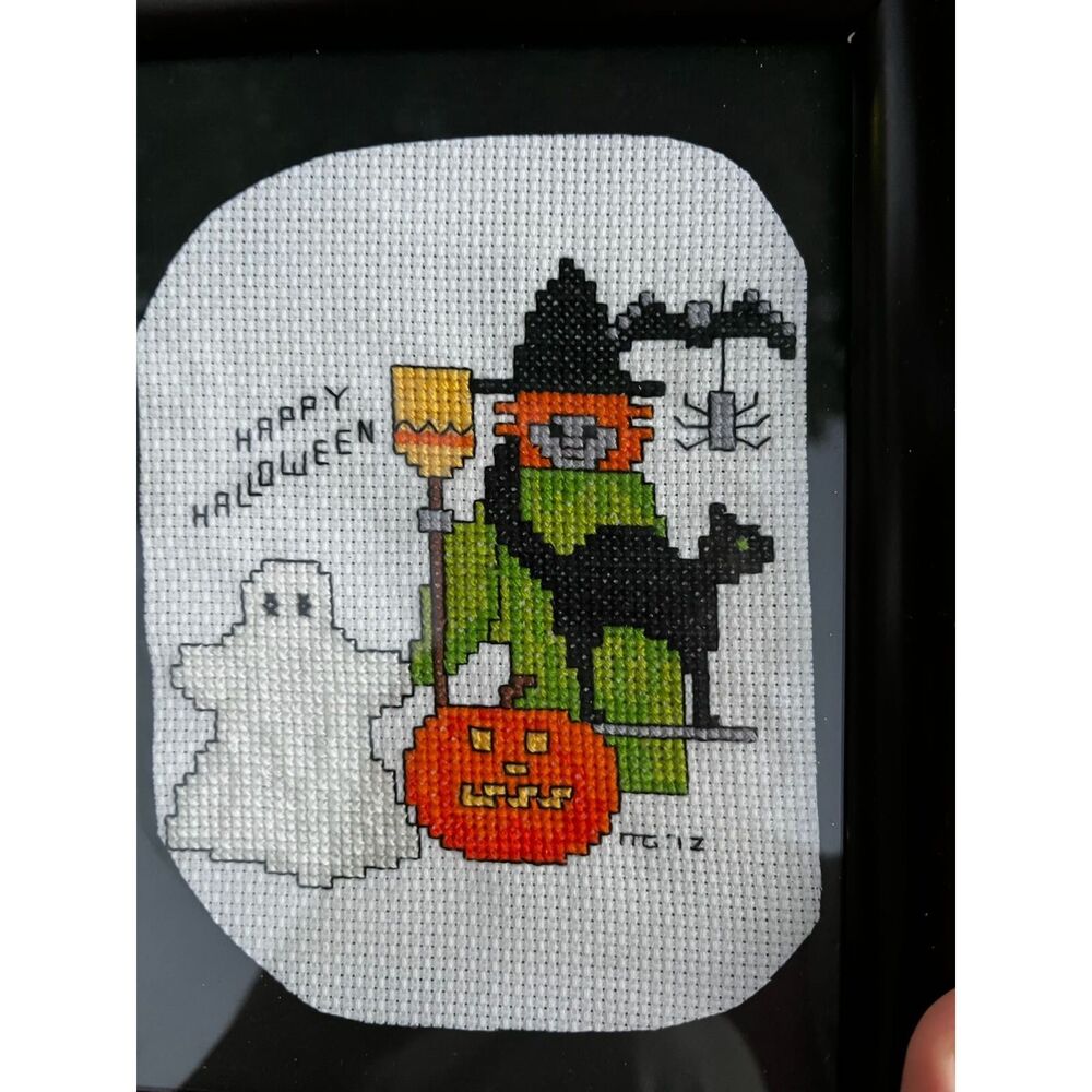 Halloween witchy embroidery cottage core granny core embroidery art in frame